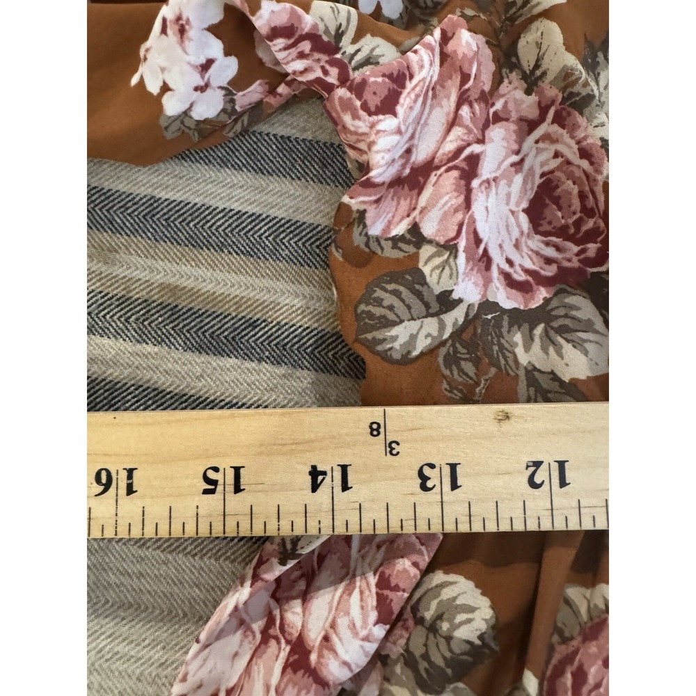 Wayf Womens Pecan Floral Peasant Baby Doll 3/4 Sleeve Mini Dress Sz Xs - Picture 12 of 13
